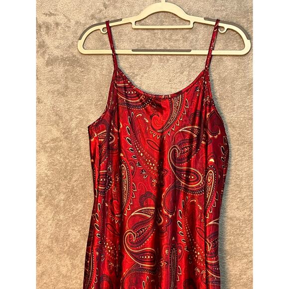 VTG Valerie Stevens Slip Dress Large Red Paisley Club Valentines Flaw - Picture 2 of 10